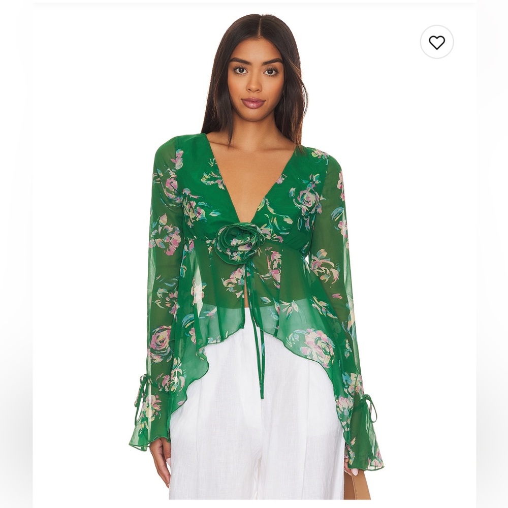 Lovers + Friends Emerald Floral Blouse